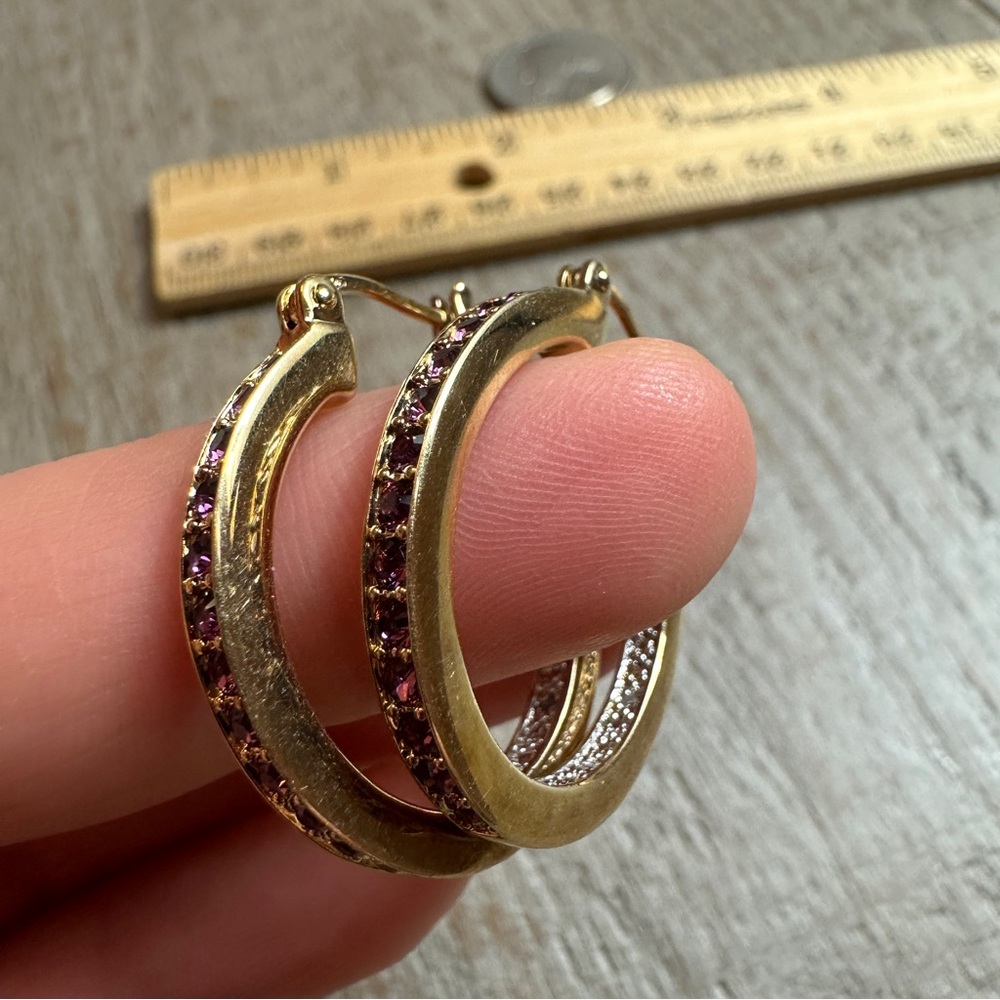 925 Gold Plated Purple Stones Hoop Earrings